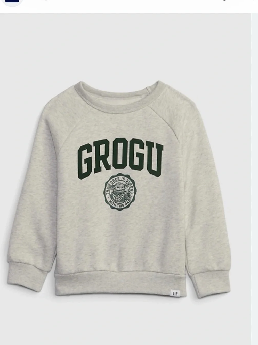 GAP Kids Light Gray Star Wars Grogu Graphic Crew Sweatshirt